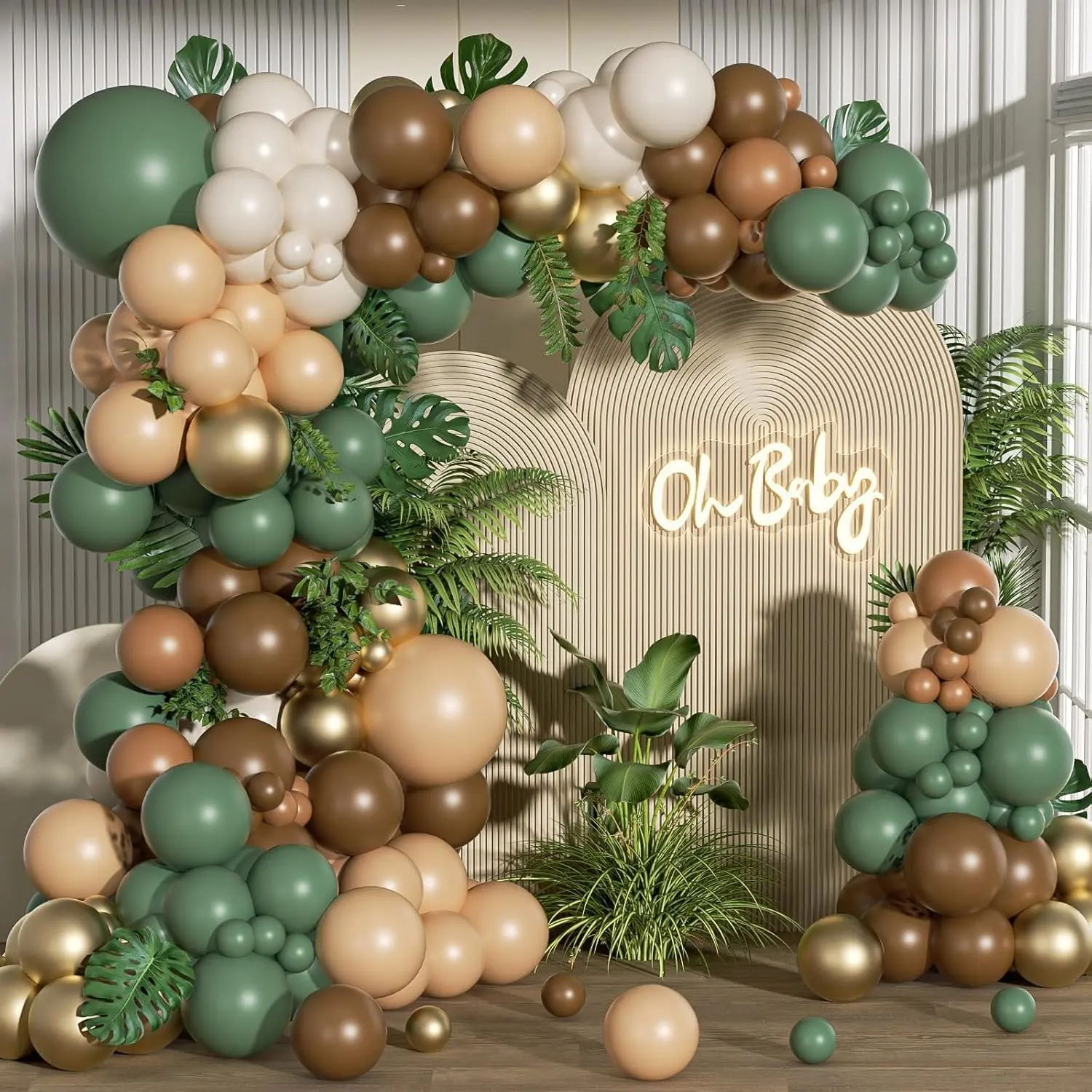 152 Piece Balloon Garland Set, Jungle Wildlife Garden Arch Kit with Artificial Palm Leaves, Perfect for Birthday Wedding Baby Shower Party Decor, Party Balloons Decorations, Balloon Decorations, Balloon Arches