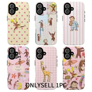 Cute Cartoon Monkey Tough Phone Case, Curious Georgeee, Fun Pink Animal Design Protective Phone Cover for Girls & Kids, Protective Cover, Pink Tone Case, Smartphone