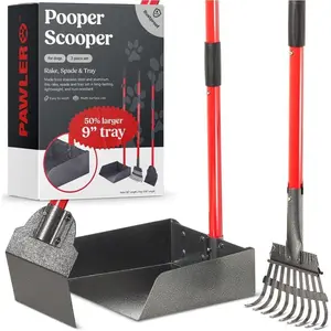 Pooper Scooper for Large Dogs, Small Dogs and Horses, Metal Poop Scooper Set with Long Handle Rake, Spade and Tray for Yard, Grass, Dirt or Gravel, Heavy Duty Aluminum Poop Picker Upper