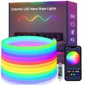 LED Neon Rope Light RGB Nylon Flexible Dream Color String Lamp, LED Strip Light, LED Ambient Light, APP Bluetooth-compatible Control, USB Powered Indoor Outdoor Decor Lighting