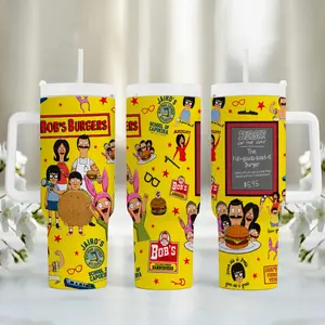 Bob's Burgers 40oz Tumbler With Handle, Cartoon Family Cup, Burger Menu Stainless Steel Travel Mug, Funny Animation Gift - scs17762