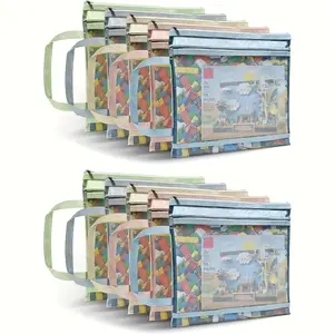Colorful Dual-Layer Zipper Bag, Transparent A4 Storage Pouch with Handle, Portable for Toys, Puzzles, Building Blocks, Office & School Supplies, Multifunctional Storage Solution, Versatile Storage Bag, Zipper Pouches