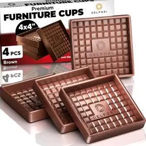 4Pcs Non Slip Furniture Pads - Furniture Cups to Prevent Sliding for Couch, Bed, Chair - Premium 4X4 anti Skid Stoppers for Hardwood, Tile Floors - Perfect Coasters That Fit Any Feet Shape (Brown) Delfori