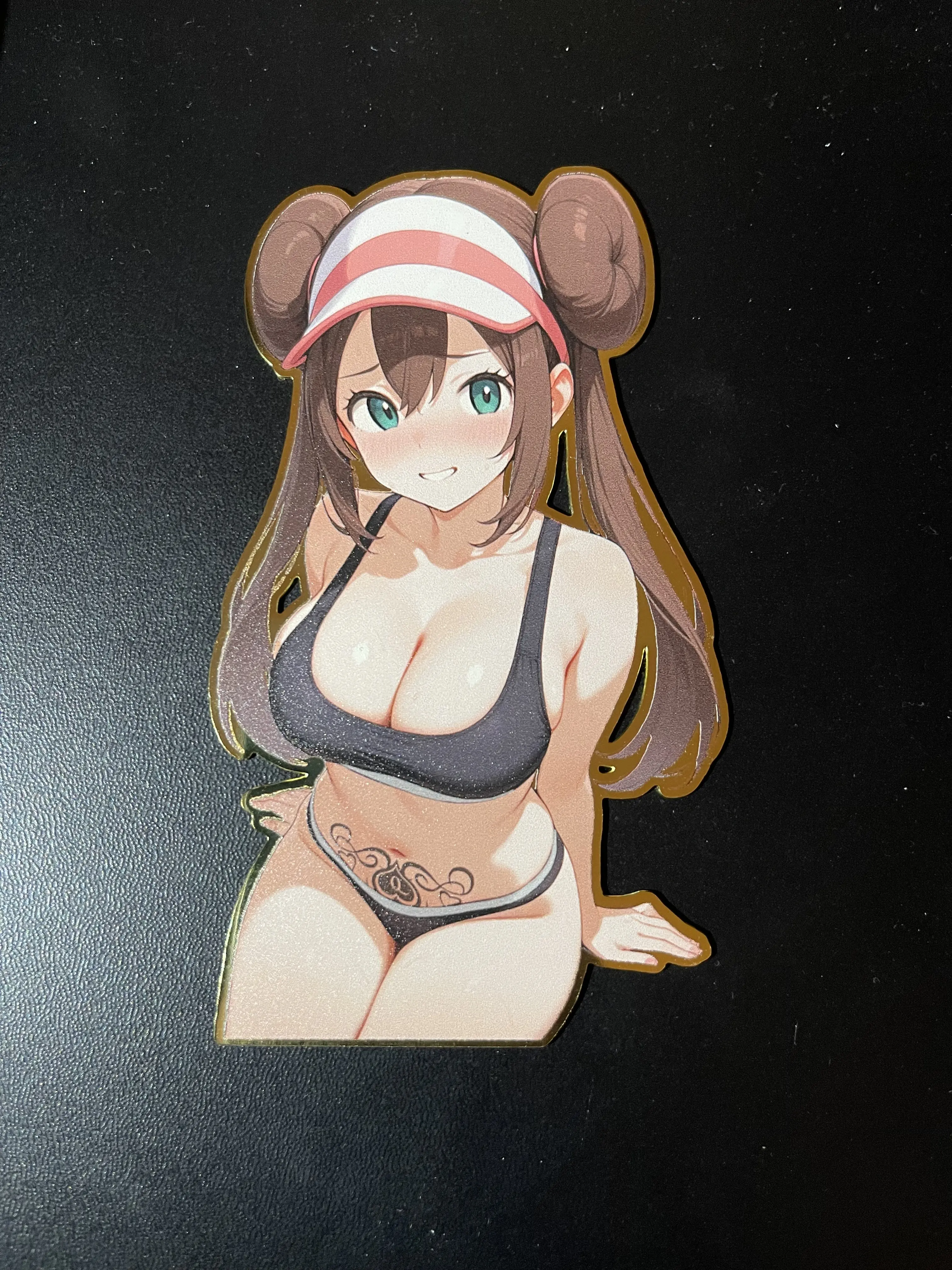 Vibrant Anime Waifu Gold Metal Art Print - 5 In Visor Battler Pink and White Decorative Wall Art, Unisex Home Decor Poster, Unique Home Supplies Accessory