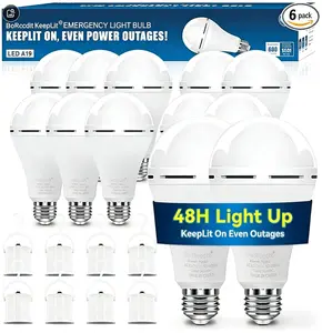 6PK Rechargeable Emergency LED Light Bulb, 12W 6500K Daylight, Battery Backup Lamp Stay Lights Up During Power Outage for Home Camping multifunctional tool