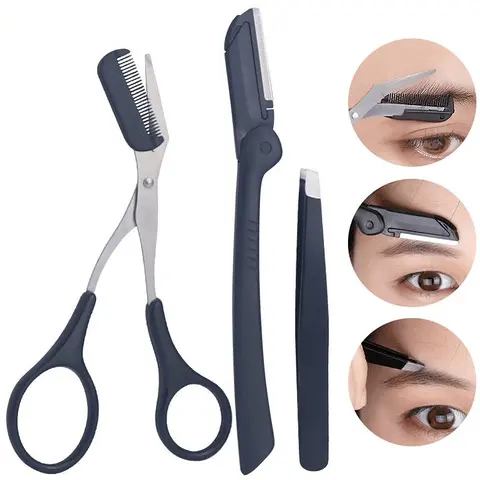 Eyebrow Trimming Set, 3 Counts/set Stainless Steel Precision Eyebrow Tweezers & Eyebrow Trimmer & Brow Trimming Tool with Brush, Eyebrow Shaping Tool for Women, Hair Removal Tool, Salon Quality Tool, Beauty Tools