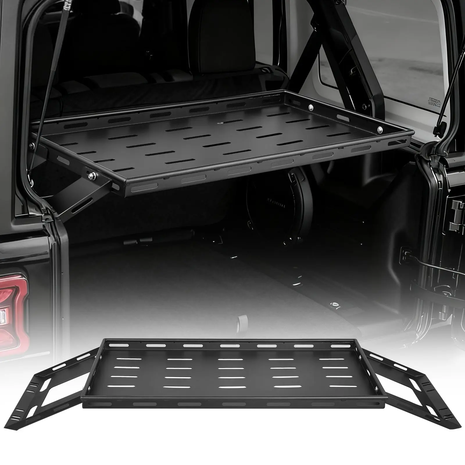 【DealsForYouDays】VEVOR Heavy-Duty Carbon Steel Rear Trunk Cargo Rack - 300 lbs Capacity, for 2007-2024 Jeep Wrangler JK, Car Interior Kit with Hooked Elastic Rope Net, Black Vehicle Storage Shelf Stand Accessory