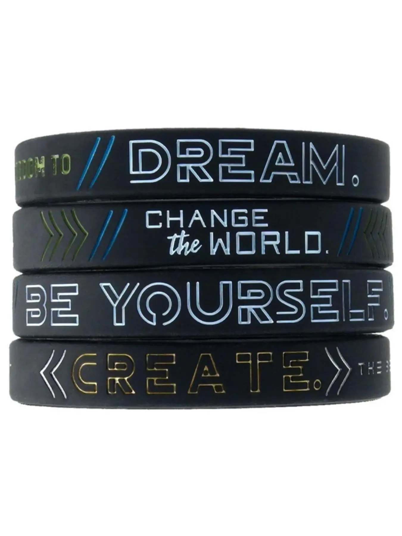Fashion Letter Pattern Rubber Bracelet (4pcs), Casual Simple Silicone Wristband for Daily Wear, Trendy All-match & Exquisite Jewelry for Birthday Gift, Wrist Accessories