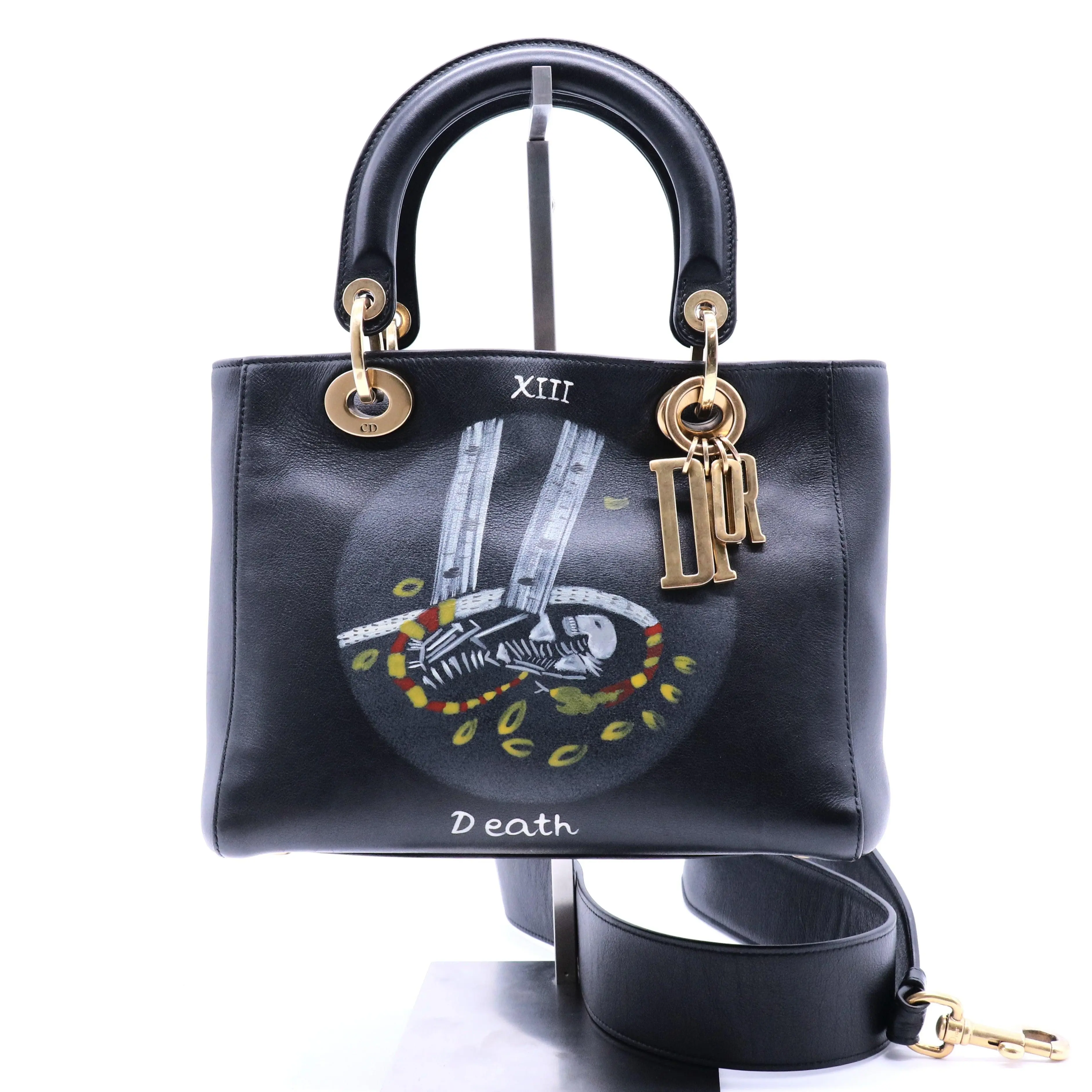 Pre-owned Dior Leather Shoulder Bags 2017 Medium Calfskin Death Tarot Card Lady satchel