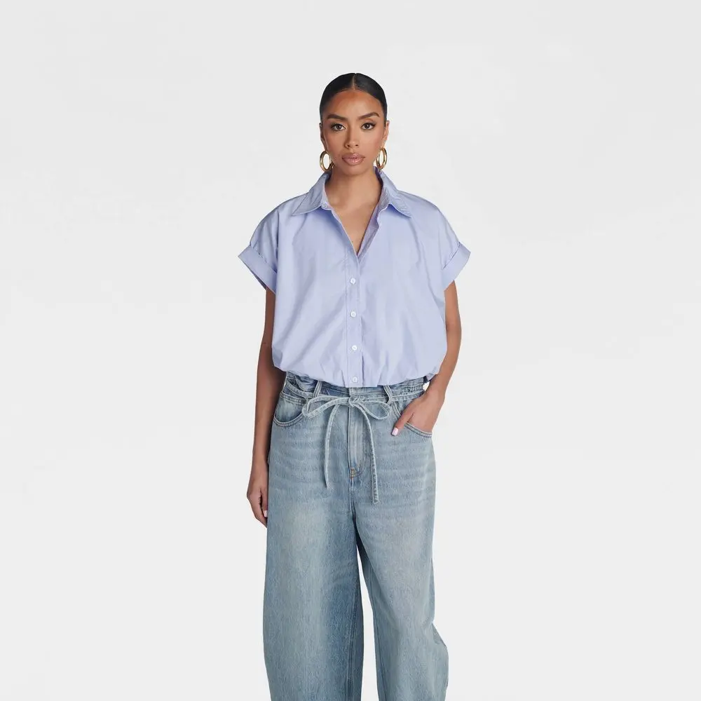 KBB by KAHLANA Women's Basic Cropped Bubble Blouse - Twist-Design, Short-Sleeve, Casual Everyday Fit Top for Women (Blouses Category)