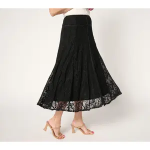 Susan Graver Occasions Petite Lace Midi Skirt w/ Piping Detail