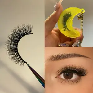 Full Moon Bundle – ‘Dreamer’ Fluffy Mink Lashes (1 Pair) + Reusable Moon Case, Pink Tweezer, Spoolie & 3 Stickers