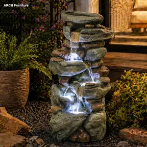 30-in Large Arch Outdoor Stone Water Fountain with LED Lights, Weatherproof Natural-Look Garden Decor, Backyard Decor for Patio Stress Relief