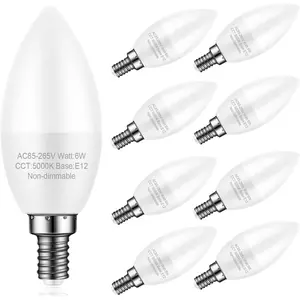 8 Pack E12 Ceiling Fan Light Bulbs, 60W Equivalent, Daylight White 5000K, Small Base LED Candelabra Bulb for Chandelier, Type B LED Bulbs, 120V, Not Dimmable