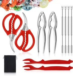 Seafood Tools Set 10 Pcs Includes Crab Lobster Crackers Stainless Steel Forks Picks Lobster Shellers Scissors Nut Cracker for Crab Leg Crackers Tool
