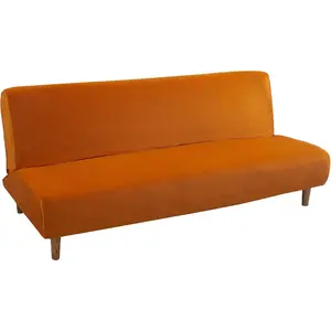 Armless Sofa Bed Cover Futon Slipcover Velvet Stretch Spandex Folding Sofa Couch Non-Armrest Furniture Protector (Velvet Orange)