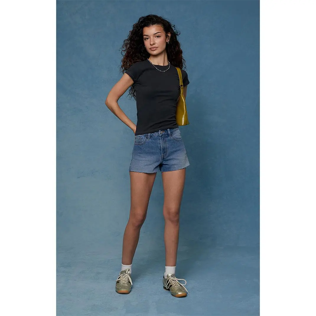 Pacsun Women's Ivy High Waisted Festival Jean Shorts Raw Cut Light Blue