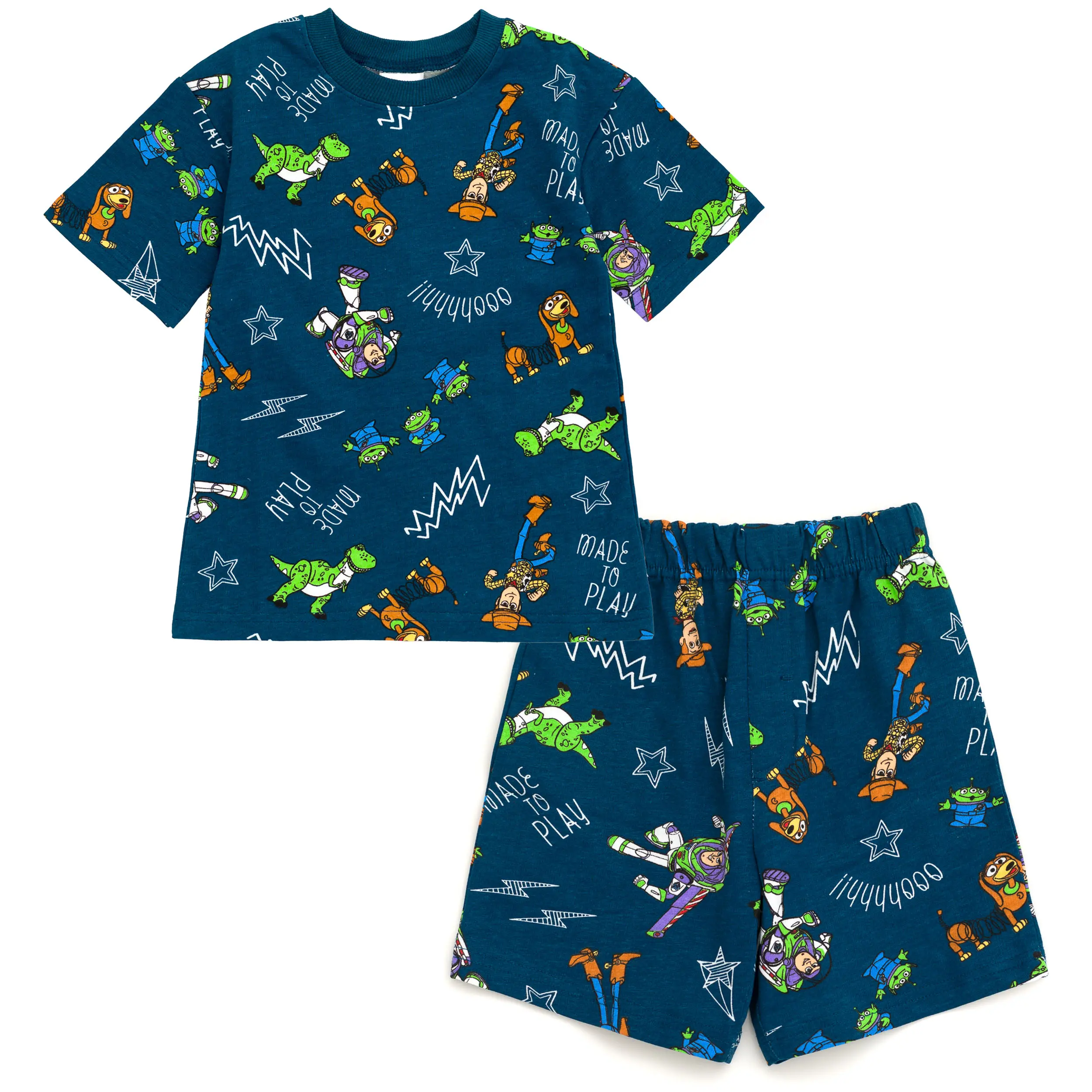 Disney Boys' 2-Piece Ultra-Soft 100% Cotton French Terry Character Set - Toddler Pjs, Cartoon Pattern Pajamas, Soft Breathable Sleepwear, Casual Comfy Pajama, Elastic Waist Tee & Shorts, Easy Pull-On, Active/Cozy Wear
