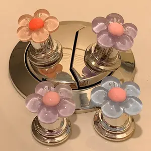 8-Piece PVC Classic Flower-Shape Toilet Flush Control Presser, Pink & Purple Petal Bathroom Flushing Button Decal, Household Bathroom Gadget for Nail Art Enthusiasts