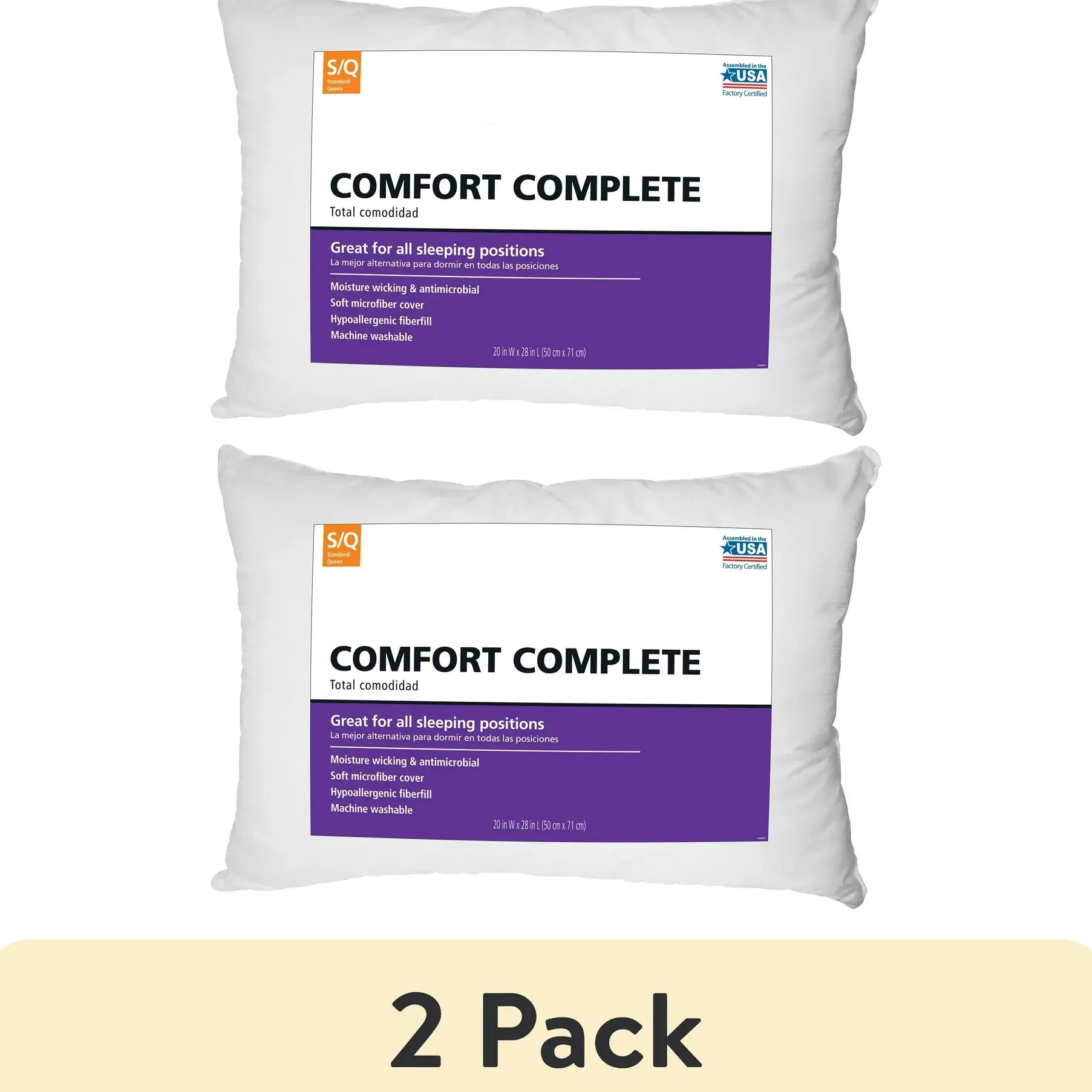 2 pack Comfort Complete Bed Pillow Standard/Queen
