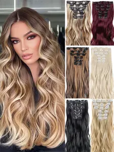 20 Inch Long Curly Clip-In Hair Extensions Set, Synthetic Wavy Hair, Loose Wavy Wave, Wavy Synthetic Hairpiece, Natural Look, Easy Design, Suitable for Fashion Styles and Daily Wear
