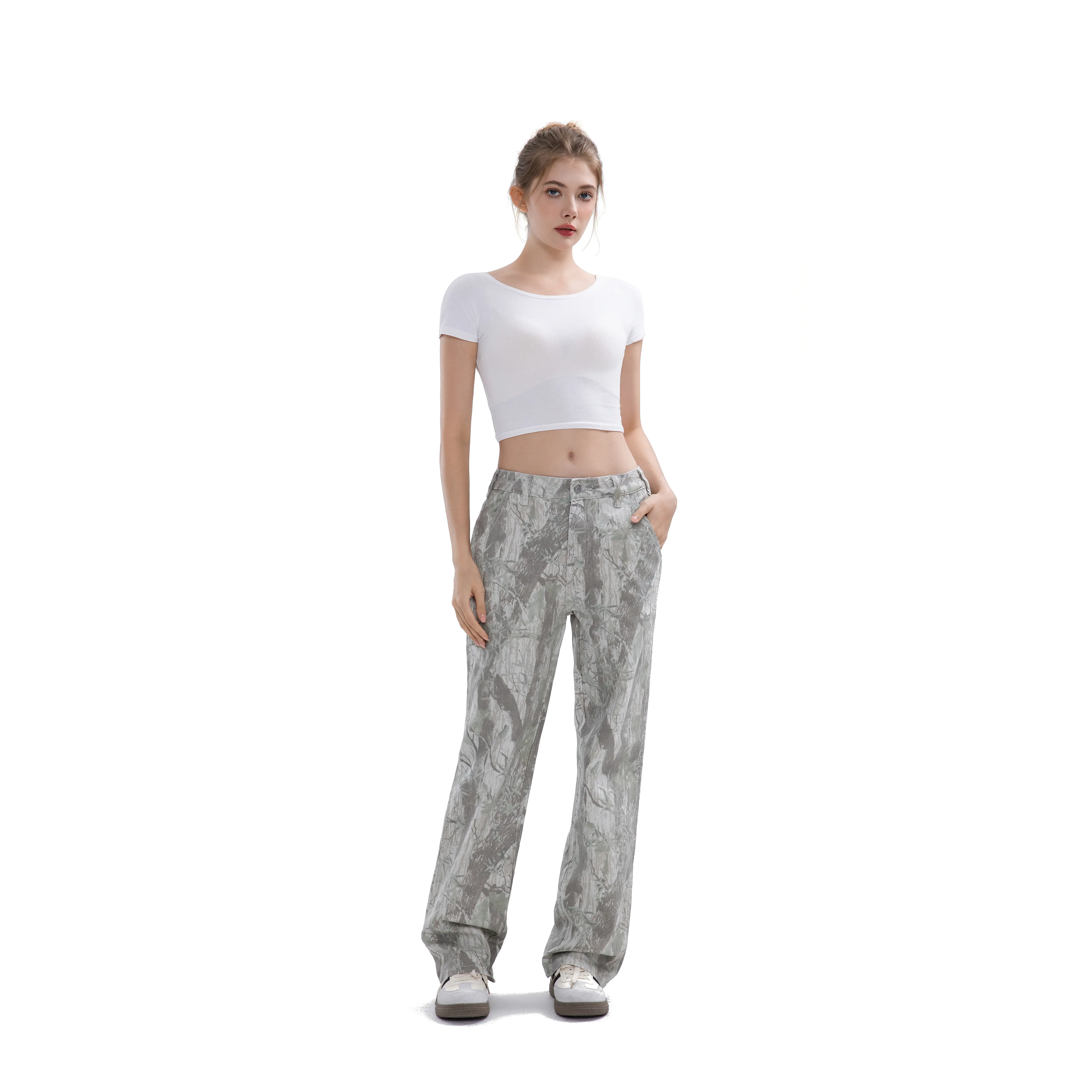 PinkyMoor Women's Baggy Camouflage Cargo Pants, Wide-Leg Stretch Bottom with a Mid-Low Rise for Everyday Style, Fabric, Bottoms, Comfy, Buckle, Easter, Valentines Day, Trouser, Stretchy