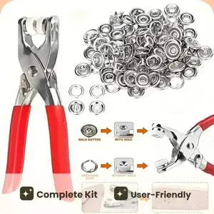 Including 100pcs Invisible Colored Metal Buckle & 1 Count Manual Pressure Pliers,Household Sewing Accessories for DIY Handicraft Clothing & Hat,Buttons & Pliers Tool Kit,Seamless Stitching Sewing Kit Tools,Sewing Supplies Crafts,No-Sew / Seamless