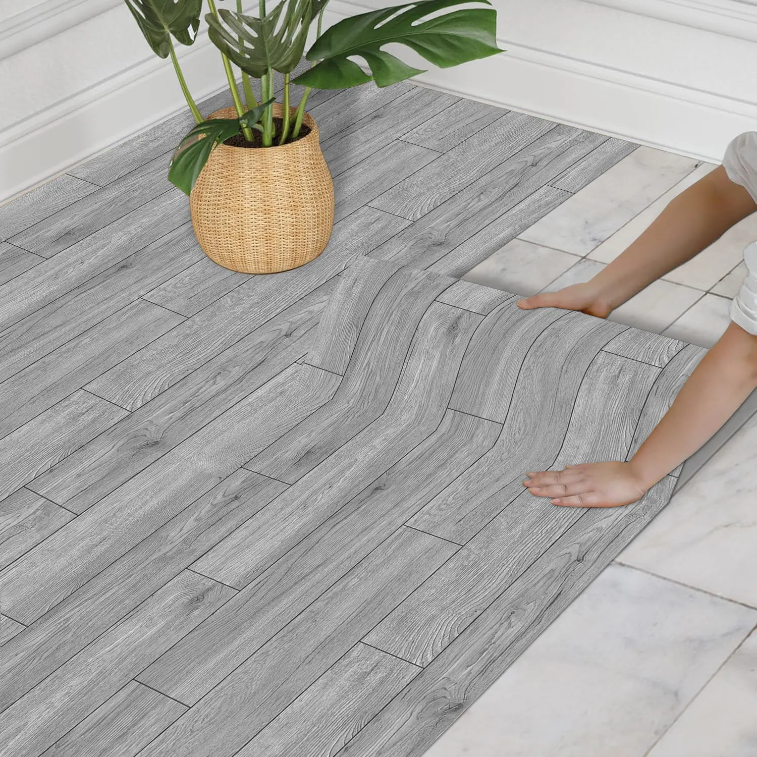 Floor Wallpaper Roll (40*1000cm) Floor Tile Self-Adhesive - Gray Floor Sticker Wood Grain Pattern - PVC Self-Adhesive Floor Sticker - Home Floor Renovation - Stick on Tile, Durable Pvc, Wood Grain Floors, Pvc Material Flooring