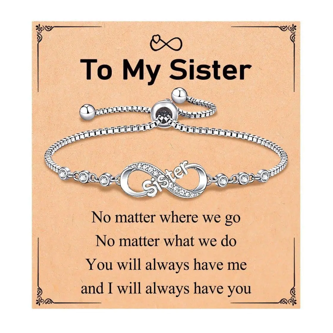 ChicBloom B Adjustable Silver Infinity Bracelet for Sister,Grandma,Granddaughter, Niece – Sparkling Jewelry Gift with Sentimental Message Infinity Gift Bracelet for Sister/Niece with Message Card Valentine’s Day gift