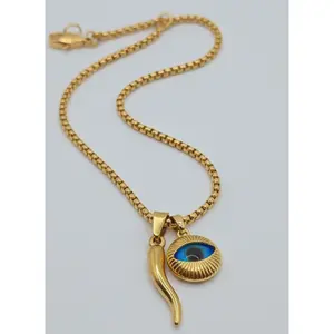 Evil blue Eyes  Cornichello cachito little horn ojo turco necklace cadena