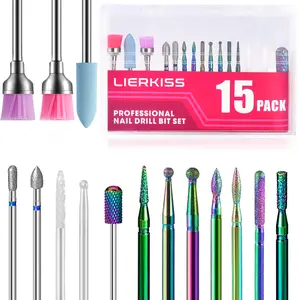 15Pcs Nail Drill Bits Set,multicolor cuticle nail drill bit set for womens Valentine's Day gifts Professional Ceramic Carbide Diamond Cuticle Polishing Remover Tool Bit Kit for Acrylic Gel Nails Manicure Pedicure nail art care tools Nail Care