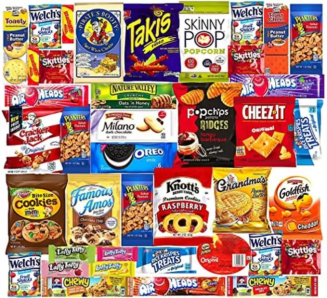 Ultimate Snacks Care Package Comes in Beautiful Gift Box- (40 count) Bulk Variety Sampler, Chips, Cookies, Bars, Candies, Nuts,, Great For Christmas, Office Meetings