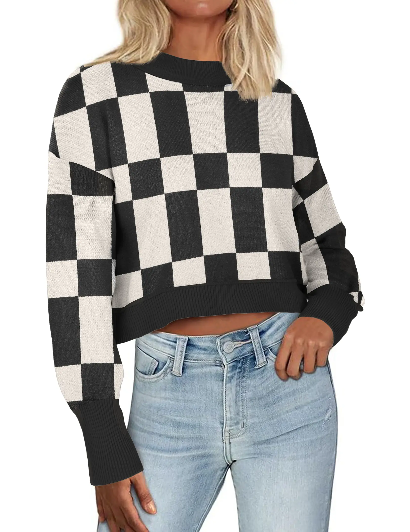 ZEAGOO Women's Crewneck Cropped Sweater, Batwing Sleeve Ribbed Knit Polyester Pullover with Dropped Shoulders and Exposed Seams, Fabric, Knitwear, Feminine, Lady, Cute, Casual, Lightweight, Short Length, Ribbed Cuffs, Oversized Look, Fashion Apparel, Pull