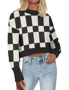 ZEAGOO Womens 2024 Fall Crewneck Cropped Sweater Cozy Long Sleeve Ribbed Knit Pullover Dropped Shoulders Trendy Jumper Tops Chrismas