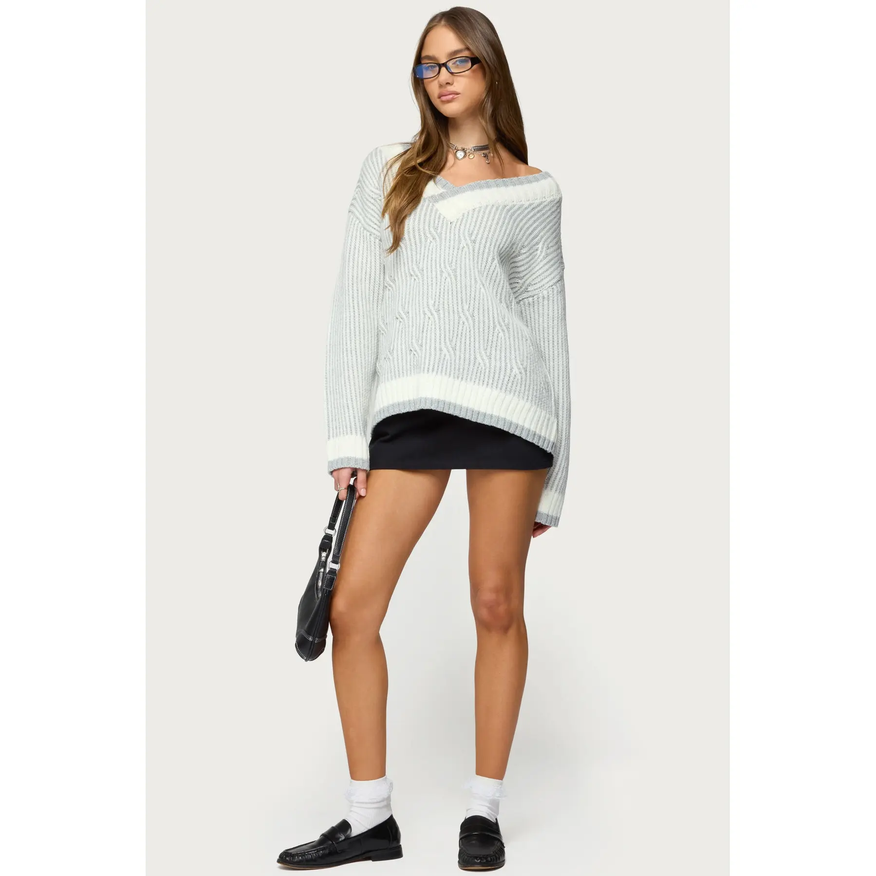 Lila V Neck Cable Knit Sweater