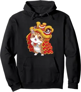 Lion Dancing Costume Festive Cat Chinese Lunar New Year Pullover Hoodie - Ajitasirba Shop 32B0DPC34ZL4