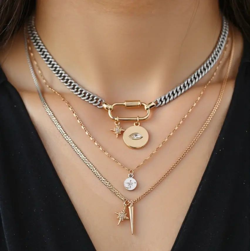Elegant Multi-Layered Eye Pendant Necklace for Women, Fashionable Star Rivet Design, Alloy Material, All Seasons Jewelry Accessory, Charm Necklaces, Trendy Jewelry, Fashionable Accessories