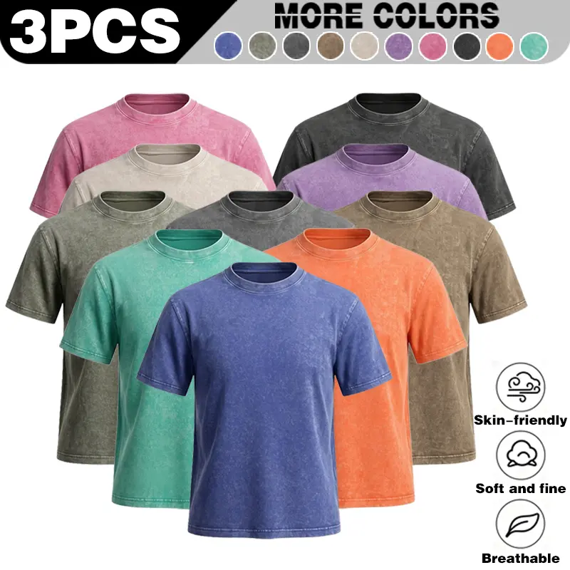 Retro distressed washed short sleeved T-shirt for men, tie dye retro, simple, loose, breathable, summer street fashion versatile top