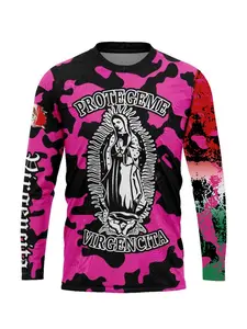 St. Jude Off-Road Racing Shirt, Athletic Shirts, Mexican Flag Camo Long Sleeve Race Suit, St. Jude Print, Street Rider Faith Style, All Seasons