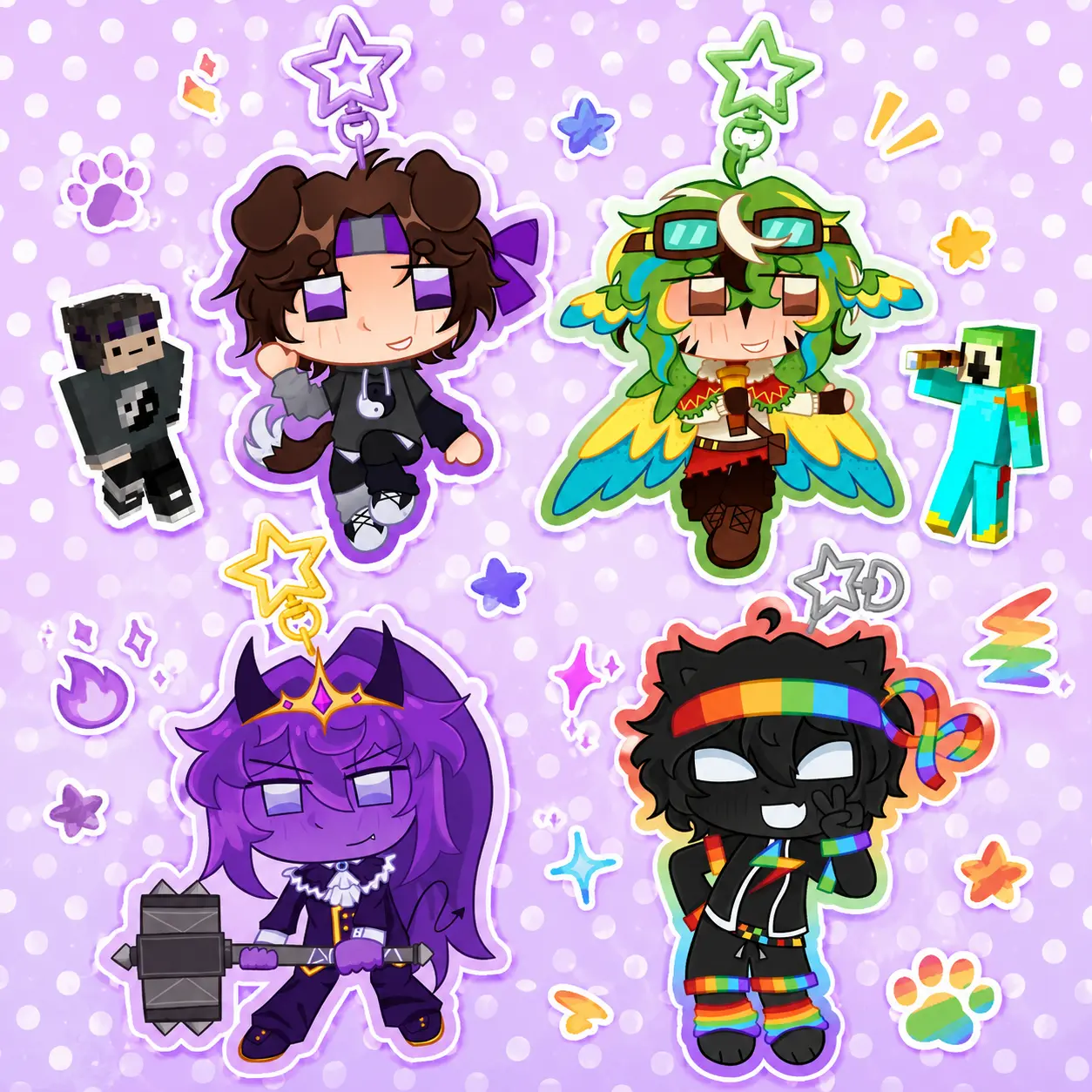 SpokeIsHere, ParrotX2, Wifies, Wemmbu Unstable SMP Keychain, Unstable SMP-MCYT Acrylic Charms - Kawaii, Cute Keyring Accessory, Fun Charm For Backpack Or Purse | High Quality and Customer Favorite Items