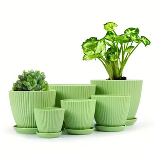 Green Plant Pot, 6 Counts/set Modern Flower Pot, Indoor Plant Pot, Garden Supplies for Home Garden, Garden Decor, Indoor Outdoor Planter