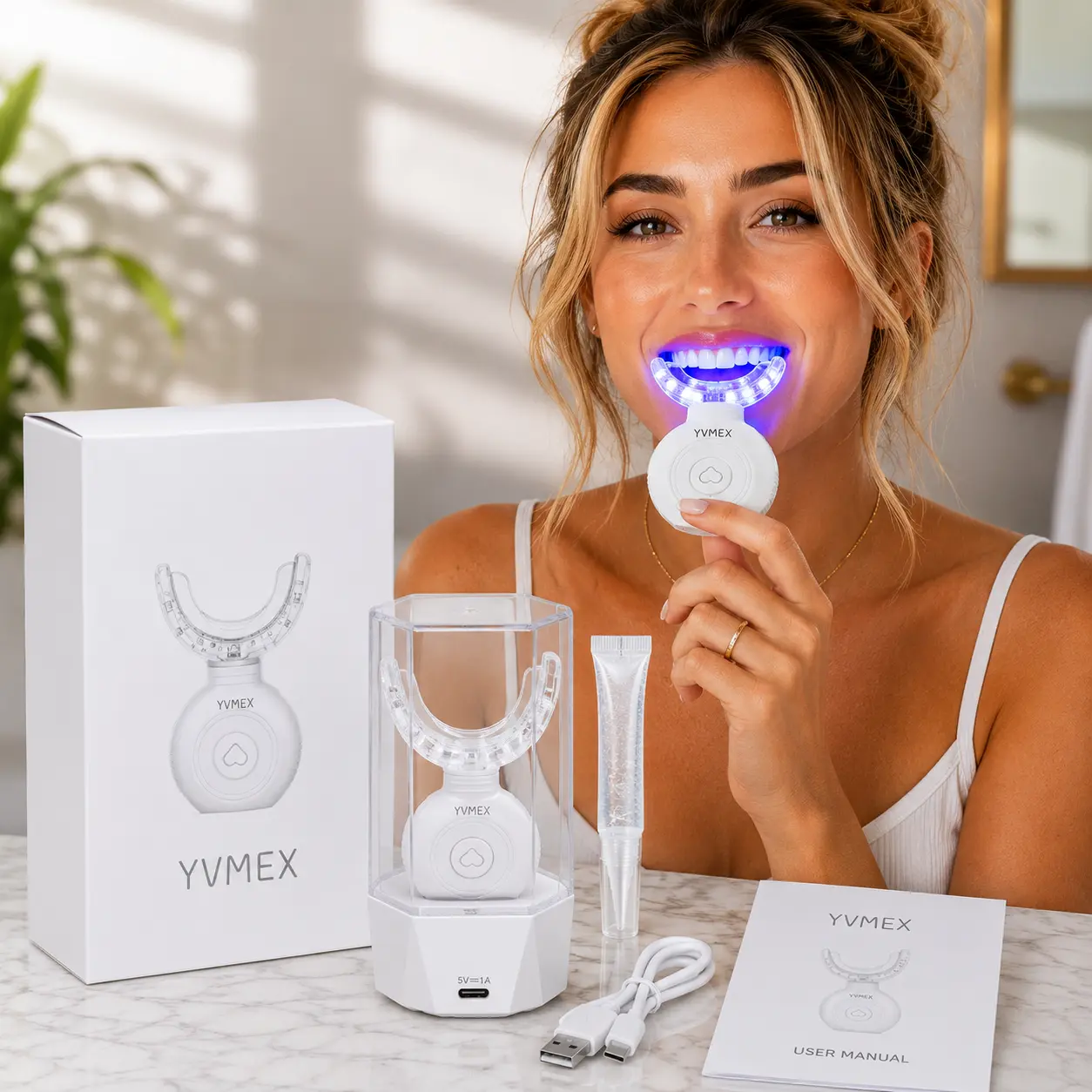 YVMEX Rechargeable Dental Teeth Whitening Device, Wireless Charging Oral Care Cleaner with Gel Set for Wholesale