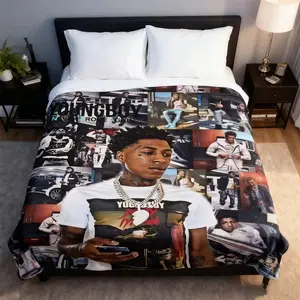 YoungBoy Never Broke Again Blanket, Portrait Flannel Bed Throw for Bedroom and Car, Rap Music Wall Style Decor for Teen Rooms, Soft Couch Nap Cover, Birthday or Christmas Present for YoungBoy Collectors and Rap Fans