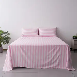Queen Size Sheet Set 4 Piece -Pinstripe Microfiber Soft Bedding Sheet Set,Deep,Stain,Fade & Wrinkle Resistant (Stripe Pink&White)