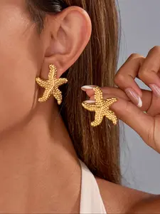 Fashionable Starfish Earrings, Stainless Steel Ocean Screw Design, Daily Wear Jewelry Gift, Unique Accessory, Hypoallergenic Earrings