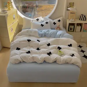 Bowknot Pattern Bedding Set, 3 Counts/set Including Duvet Cover & Pillowcase without Filler, Soft Comfortable Bedding Set for Home Bedroom