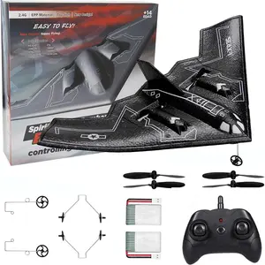 RC B-2 Spirit Bomber Plane, 2CH Remote Control Airplane Foam Toy for Beginners Easy Ready to Fly Kids Boys (Black) Jet