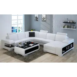 Elza Modern U-Shape Leather Sectional with LED Light