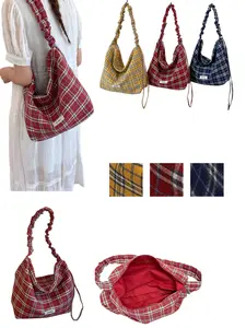 Unique Pleated Shoulder Strap Bag, Spacious Interior, Plaid Pattern, Multi-Color Options, Ideal for Work or Weekend Travel