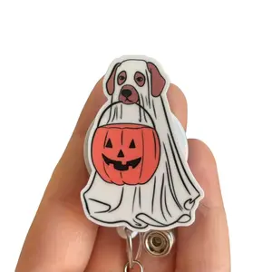 Glitter My Badge Dog ghost Halloween badge reel for nurse and hospital workers. Badge clip Badge pull - Retractable swivel clip with a 360 rotation. Great gift for coworker.